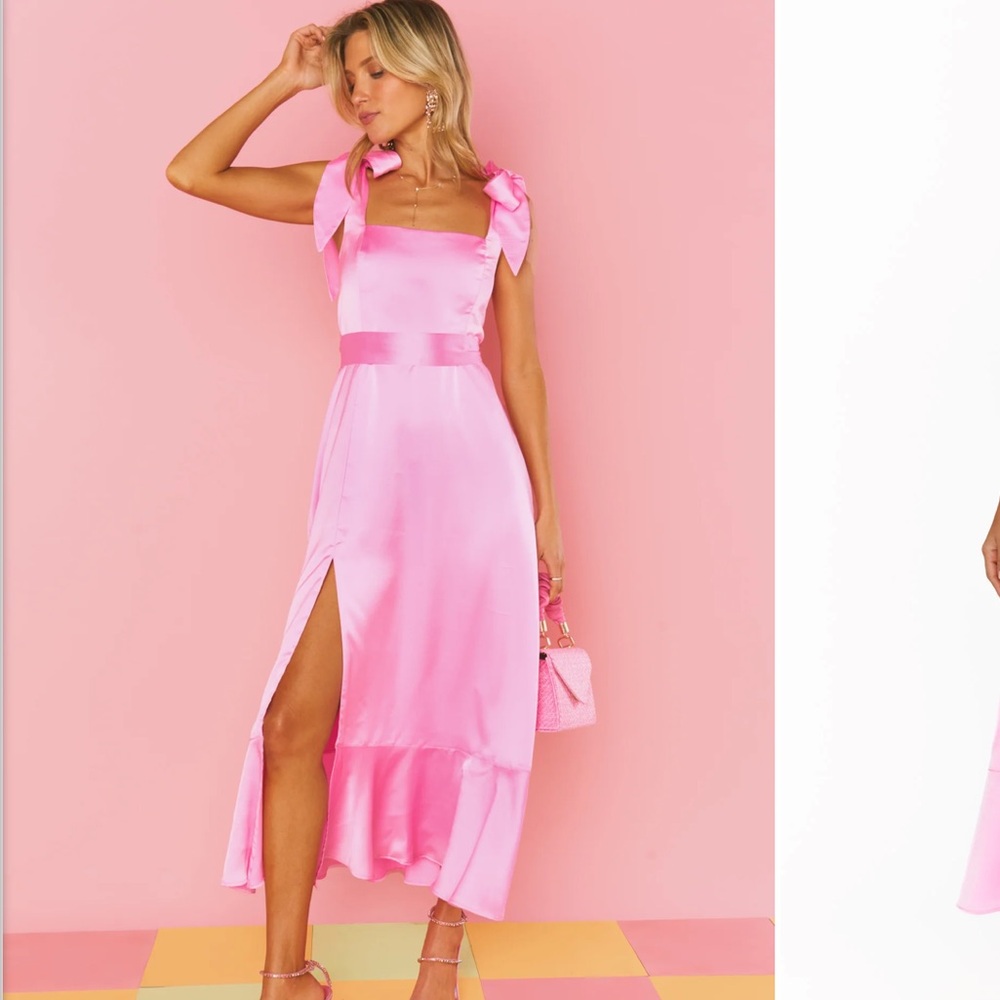 Show Me Your MuMu Garden Midi Dress ~ Pink Luxe Satin